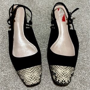 Schutz slingbacks with snakeskin toe